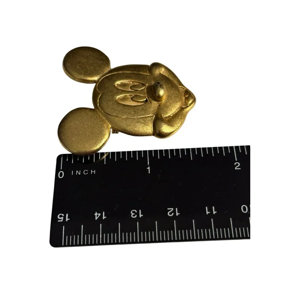 Rare Disney Mickey Mouse Pin Brooch Satin Gold Tone Smiling‎ Face VTG Animation